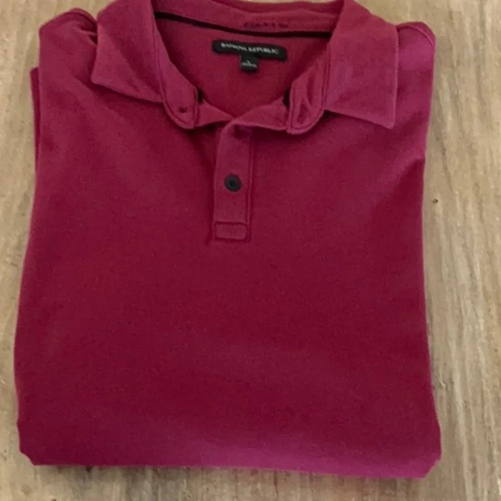 Banana Republic Mens Polo Shirt Large Burgundy Red Short Sleeve Jersey Knit‎